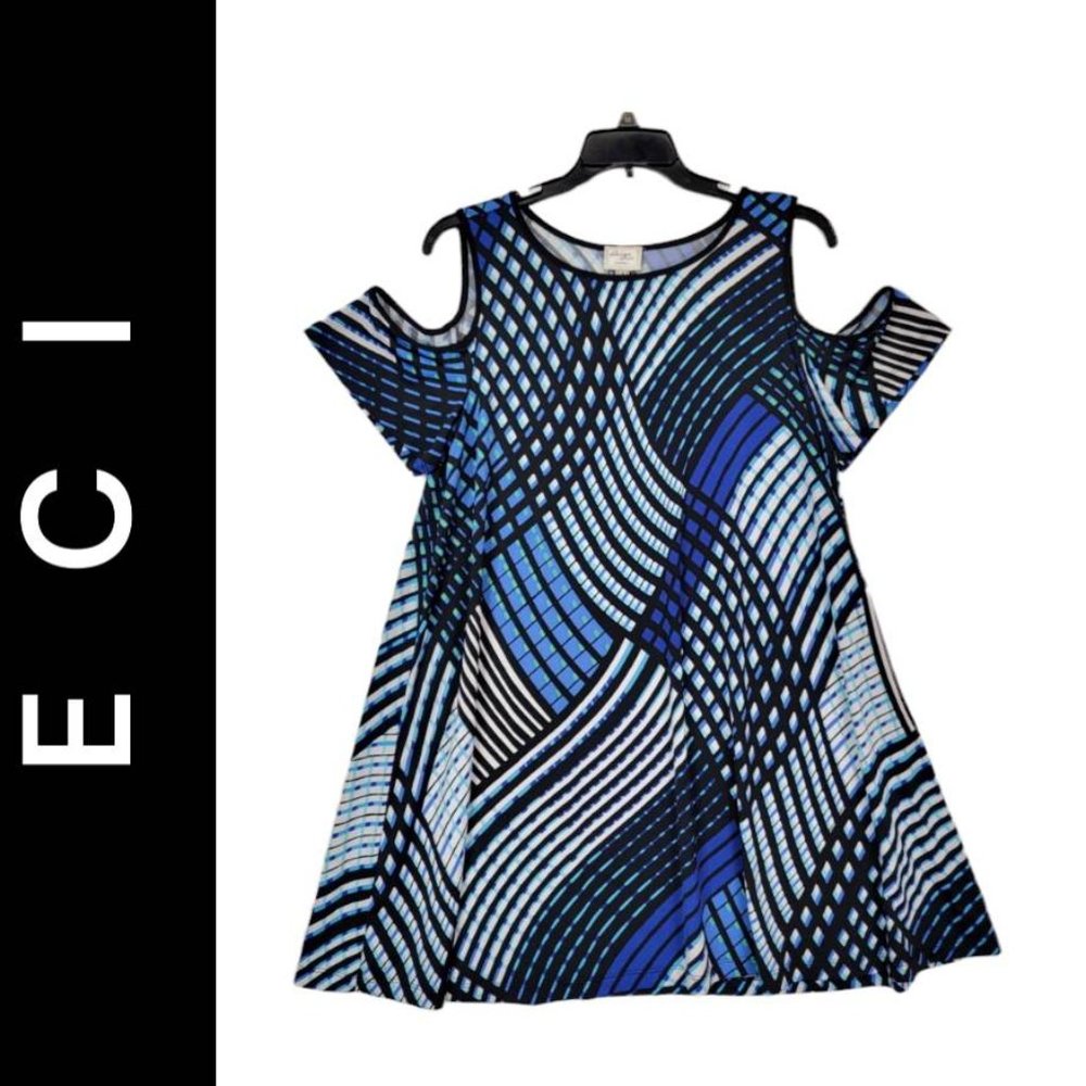 ECI Women Multicolored Size 1X Career Formal Cold shoulder Shift Trapeze Swing